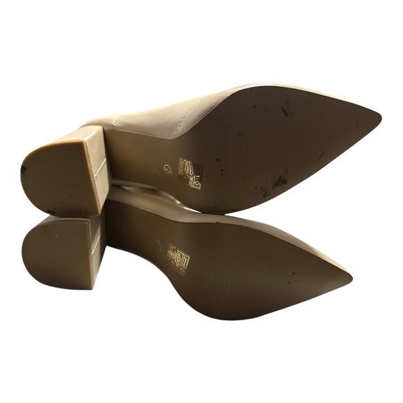 Cream Heeled Boots with Block Heel and Pointed Toe - Picture 5 of 6